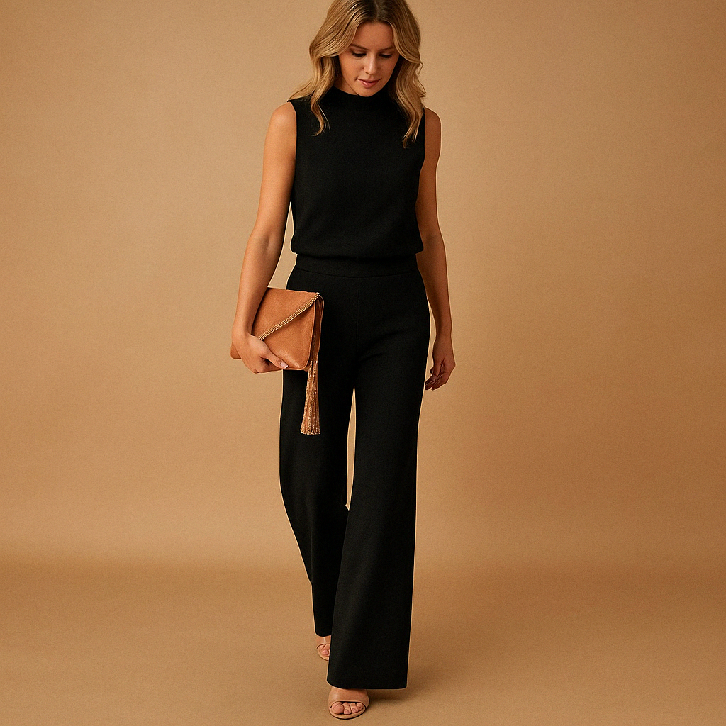 Elegante jumpsuit met ronde hals en wijde pijpen