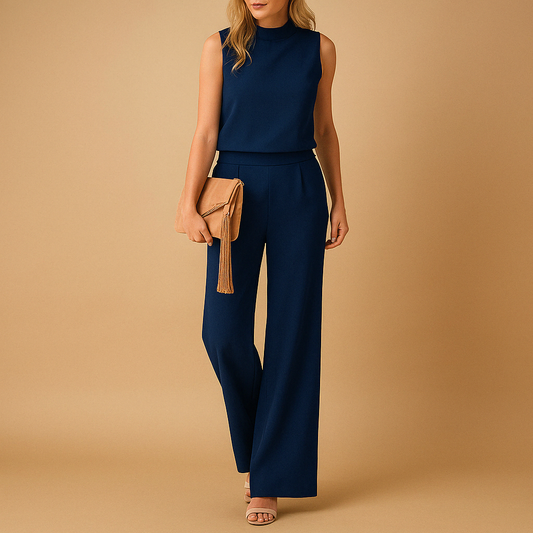 Elegante jumpsuit met ronde hals en wijde pijpen
