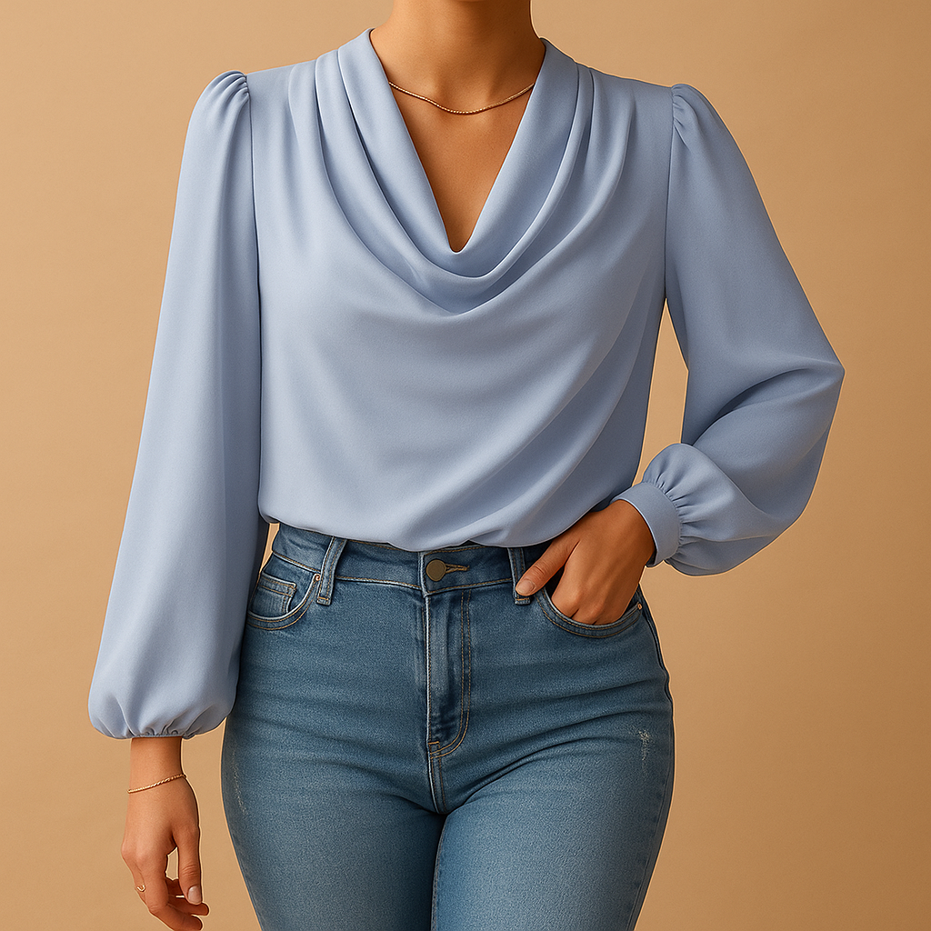 Luchtige chiffon blouse met V-hals en pofmouwen