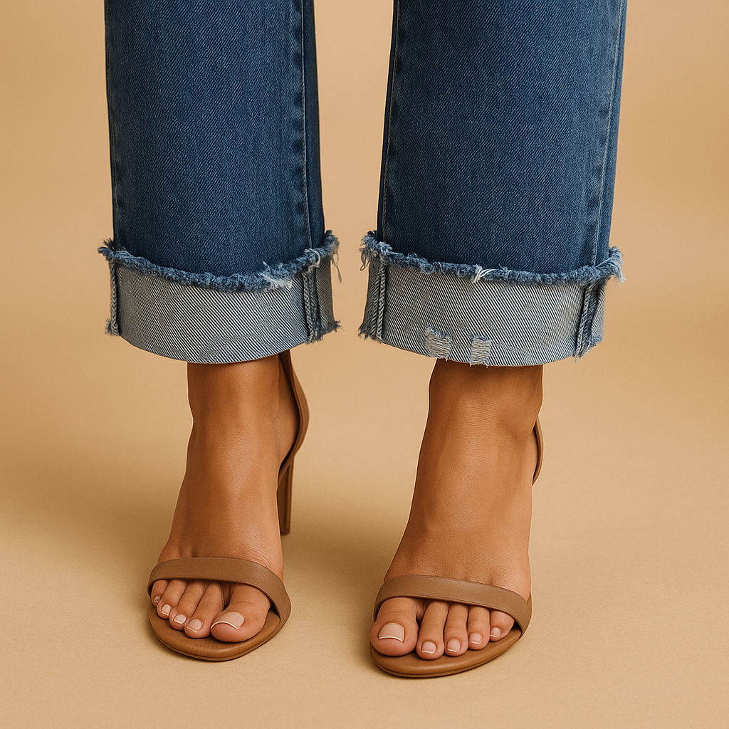 Casual denim jeans met asymmetrische taille