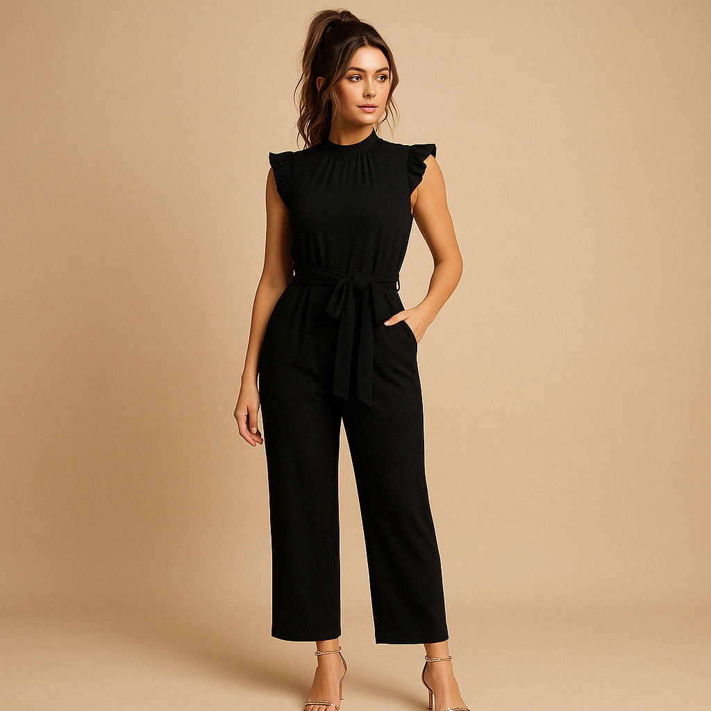 Elegante jumpsuit met ceintuur en kapmouwen