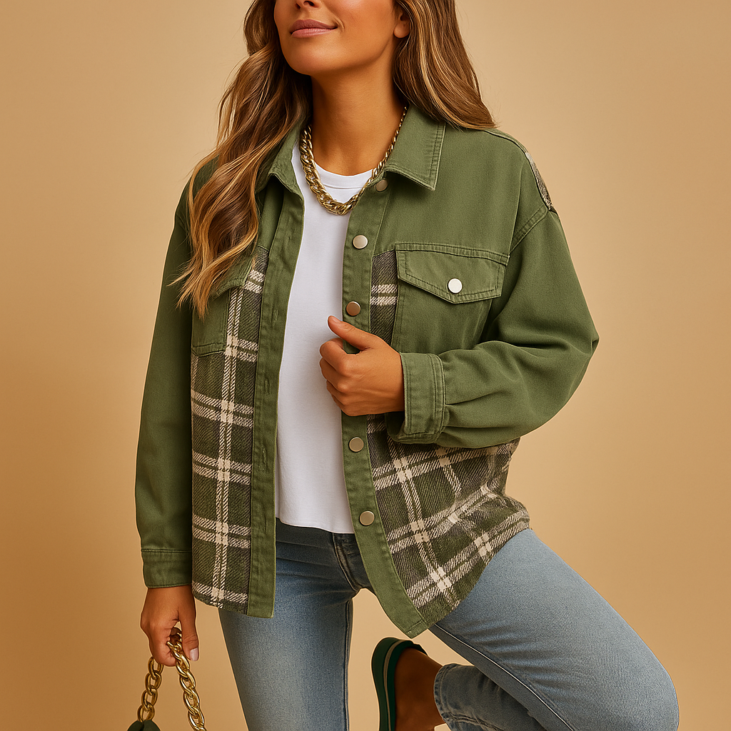 Geruite denim-look jas
