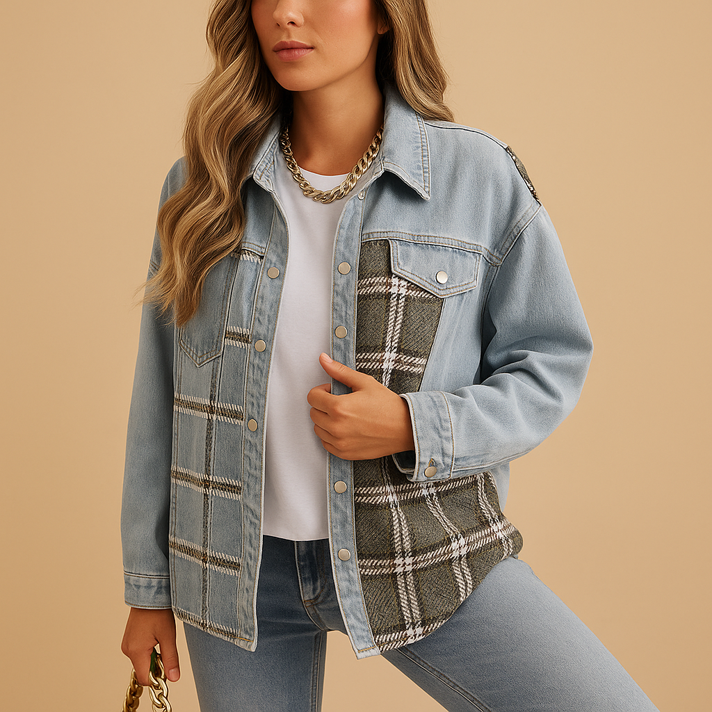 Geruite denim-look jas