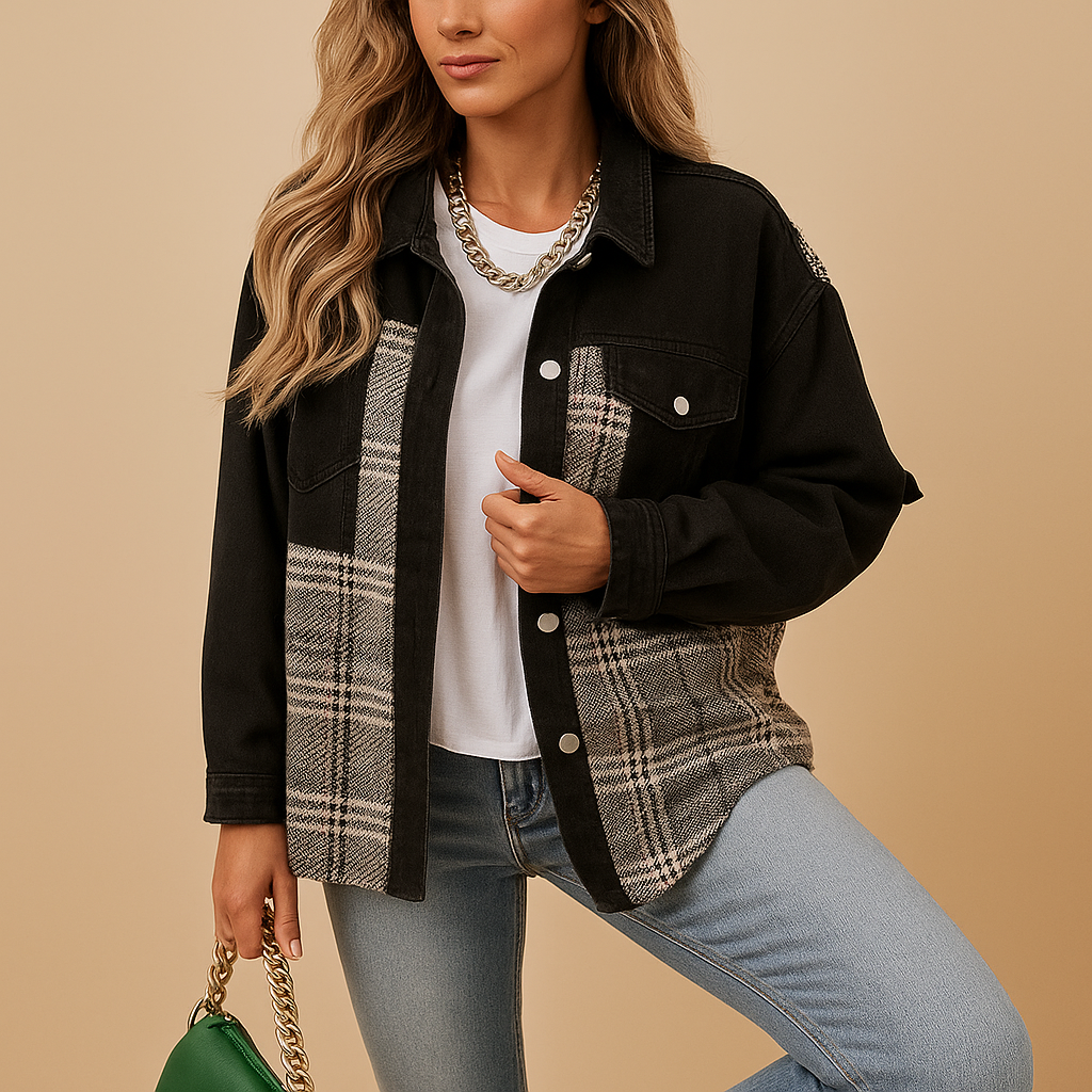 Geruite denim-look jas