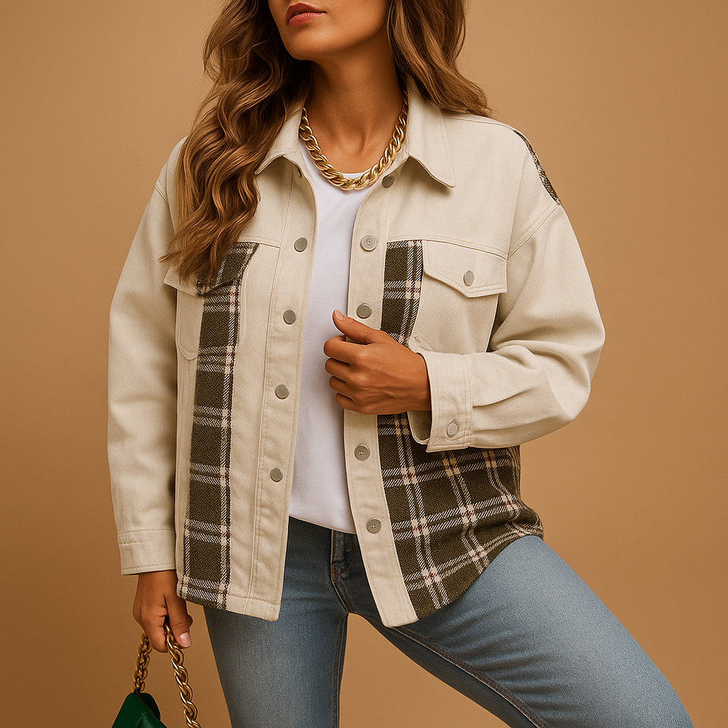 Geruite denim-look jas
