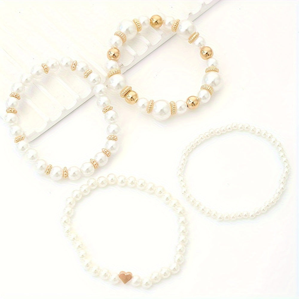 Stijlvolle Set van 4 Armbanden met Kunstparels