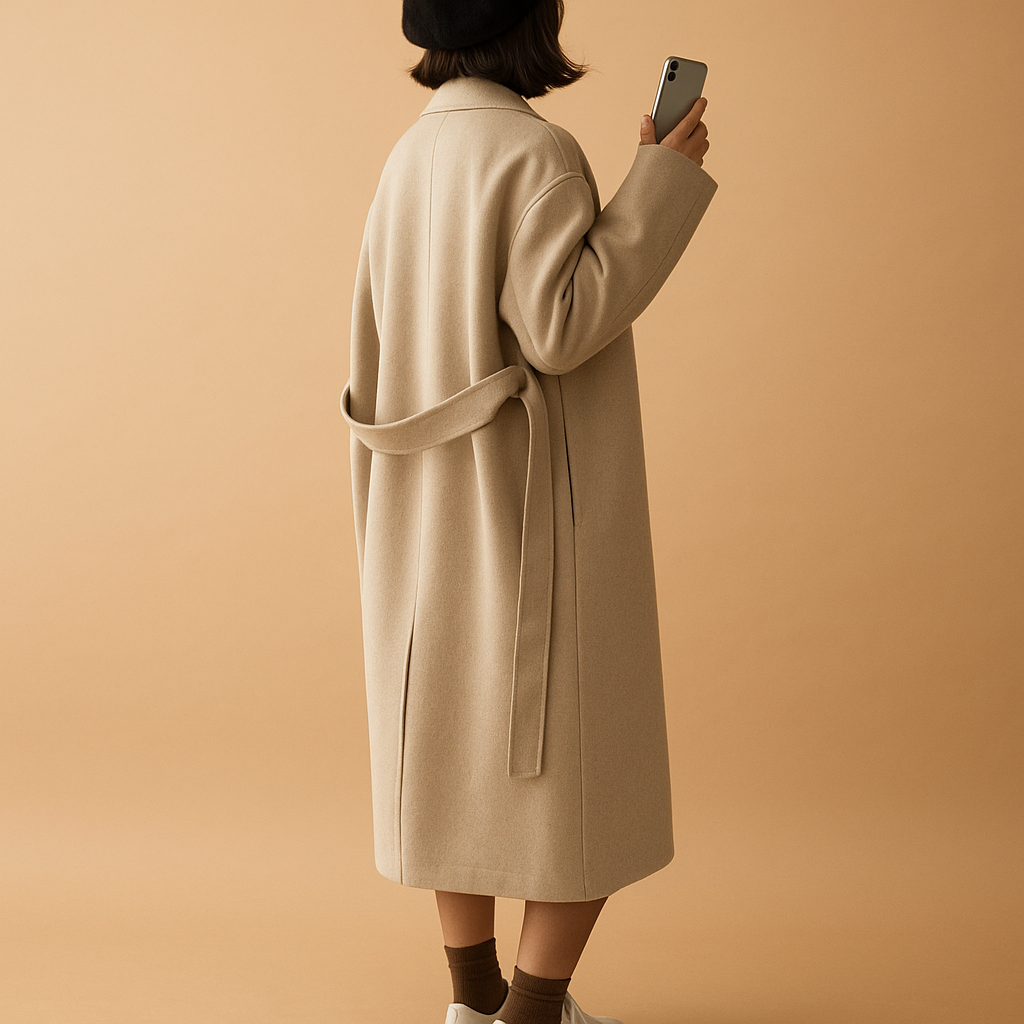 Lange trenchcoat met dubbele rij knopen