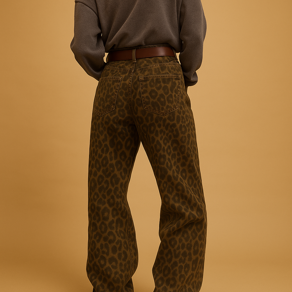 Leopard print slim fit jeans