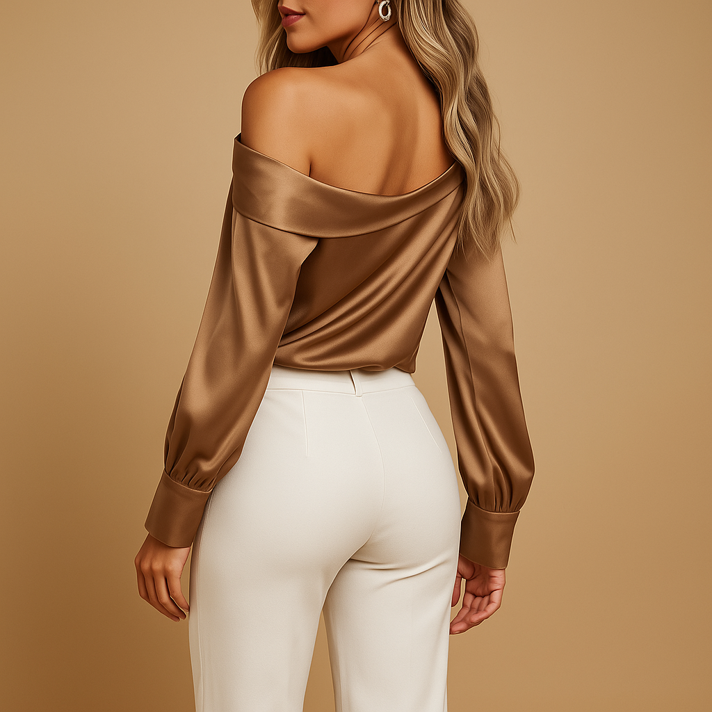 Off-shoulder blouse met satijnen look