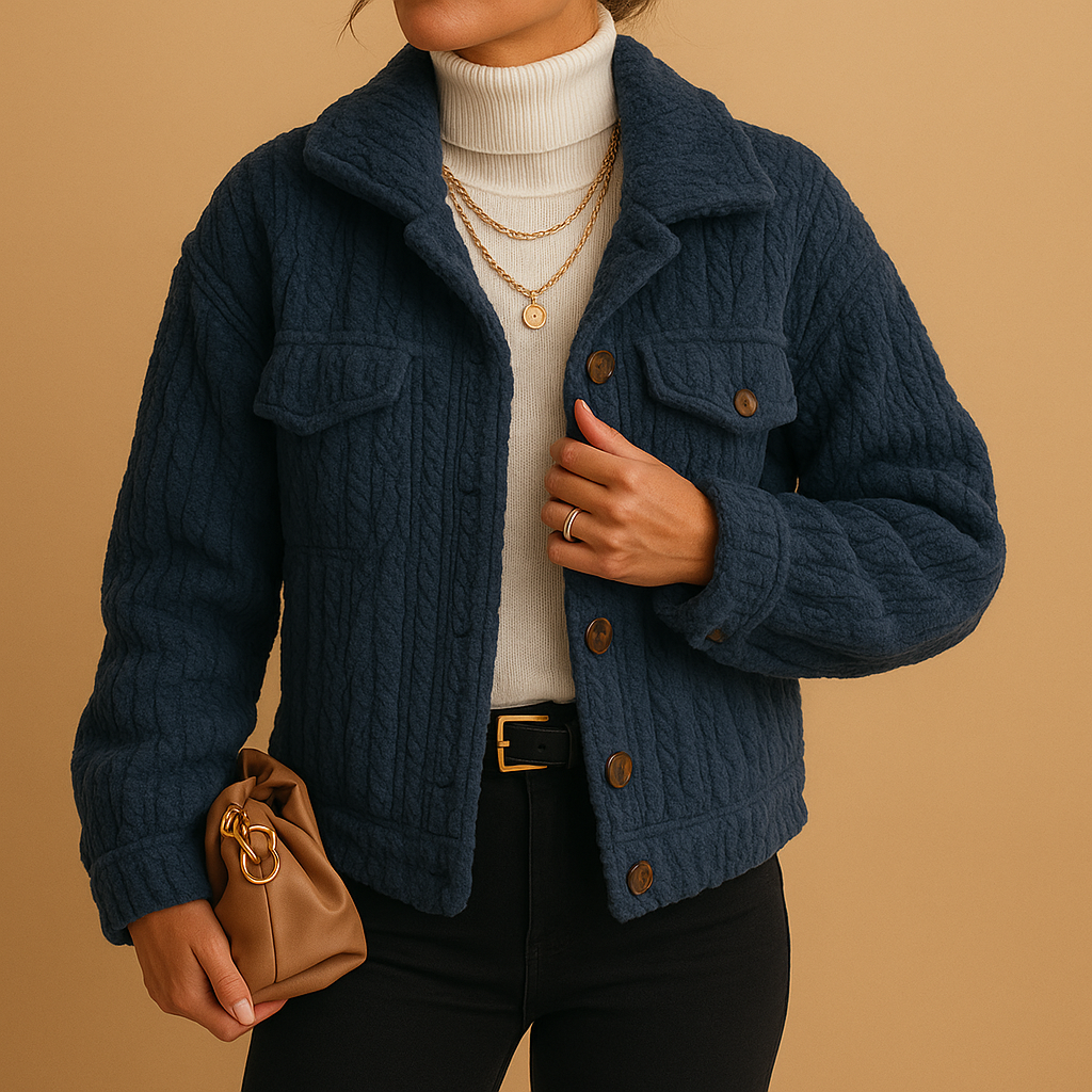 Oversized zachte jas met parelknopen