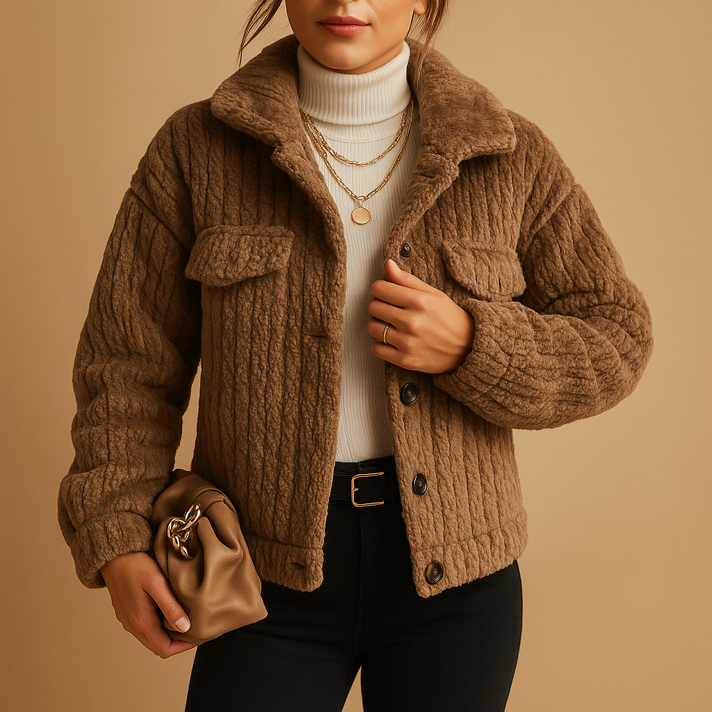 Oversized zachte jas met parelknopen