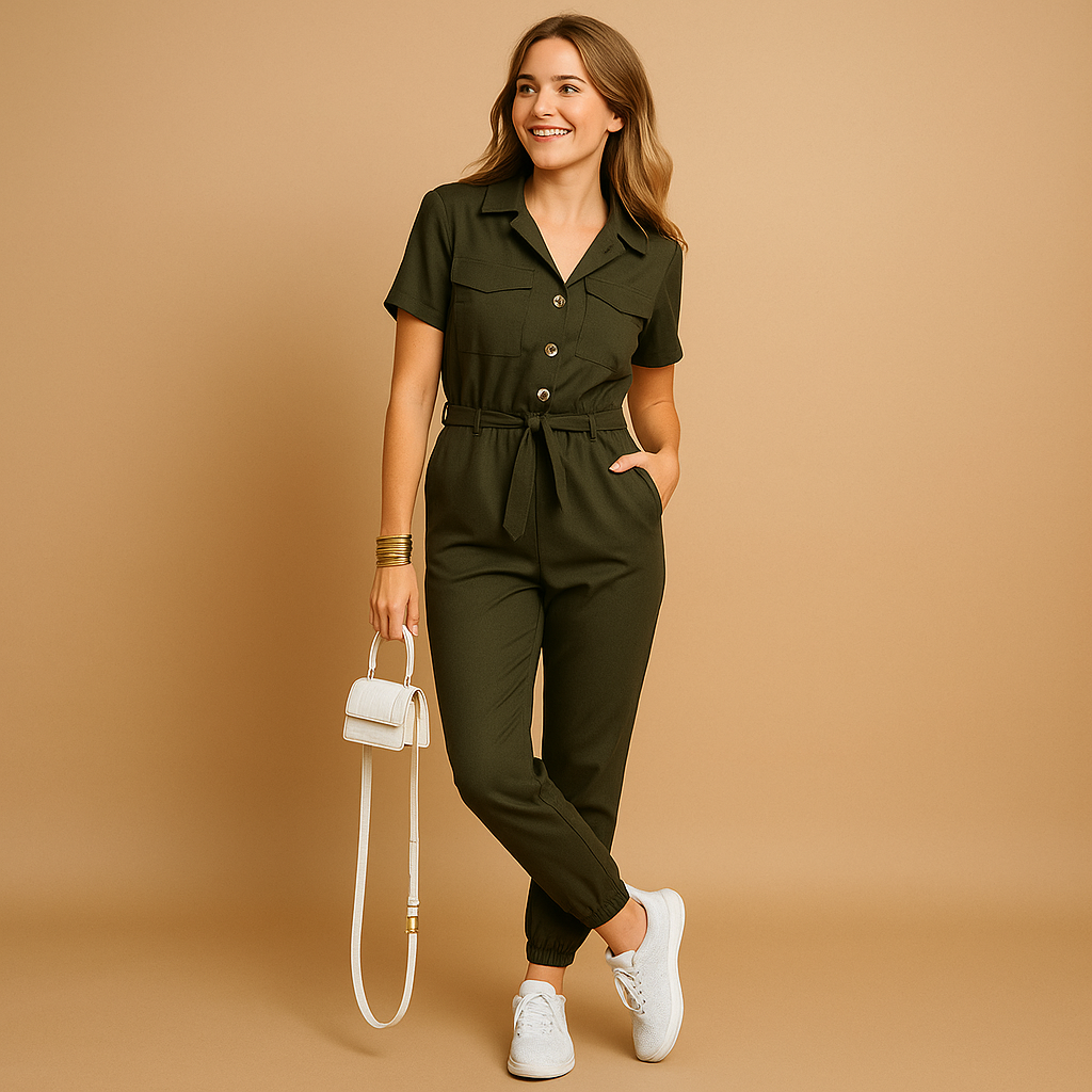 Getailleerde jumpsuit met V-hals en cargozakken