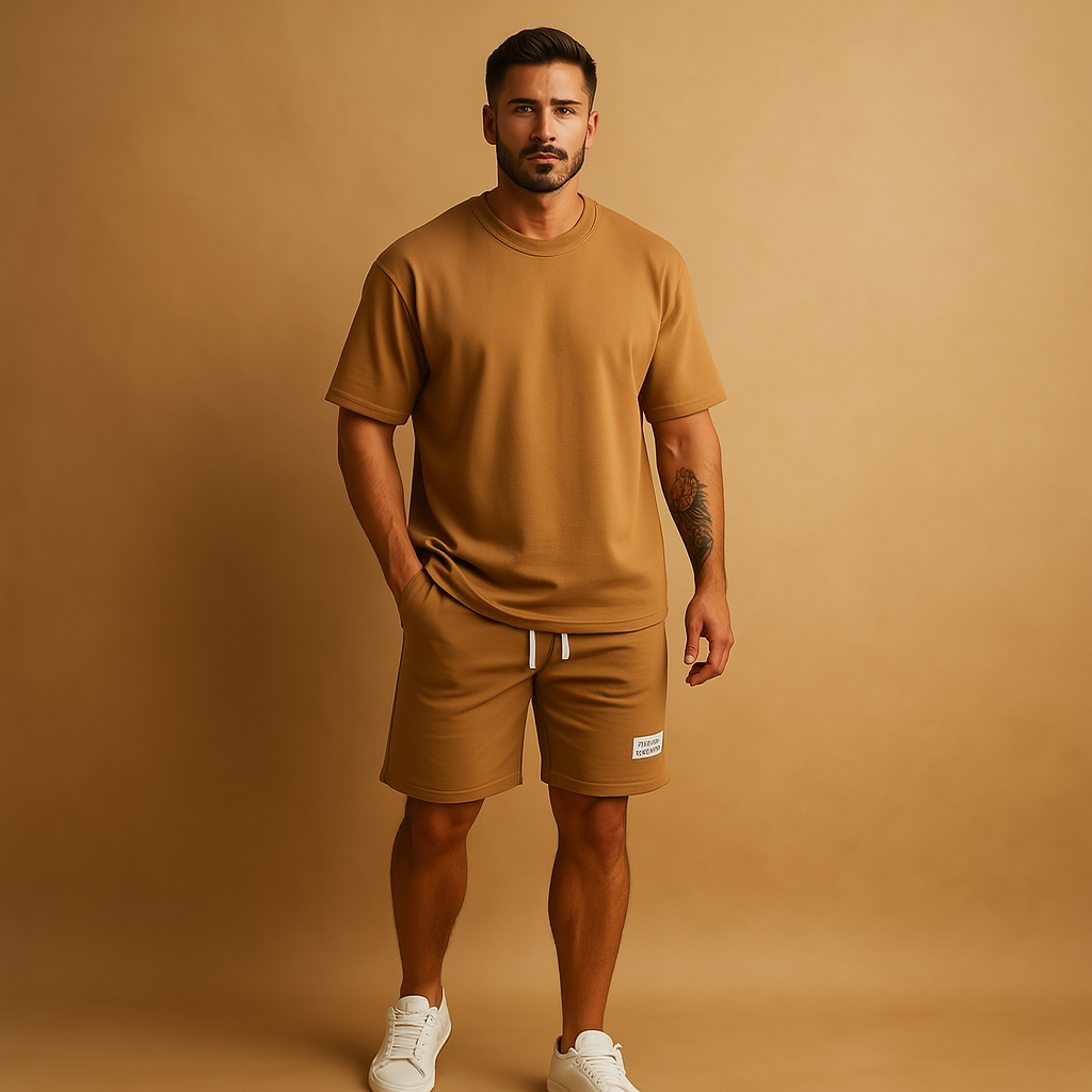 T-shirt en short set in effen kleur voor heren