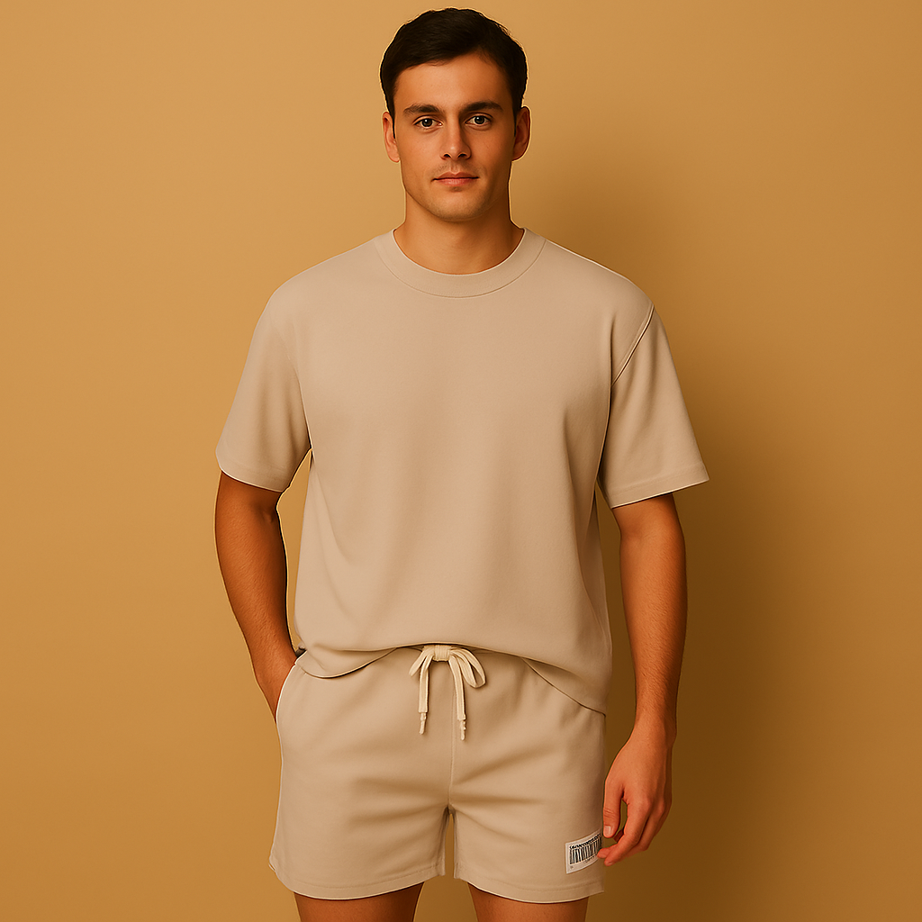 T-shirt en short set in effen kleur voor heren