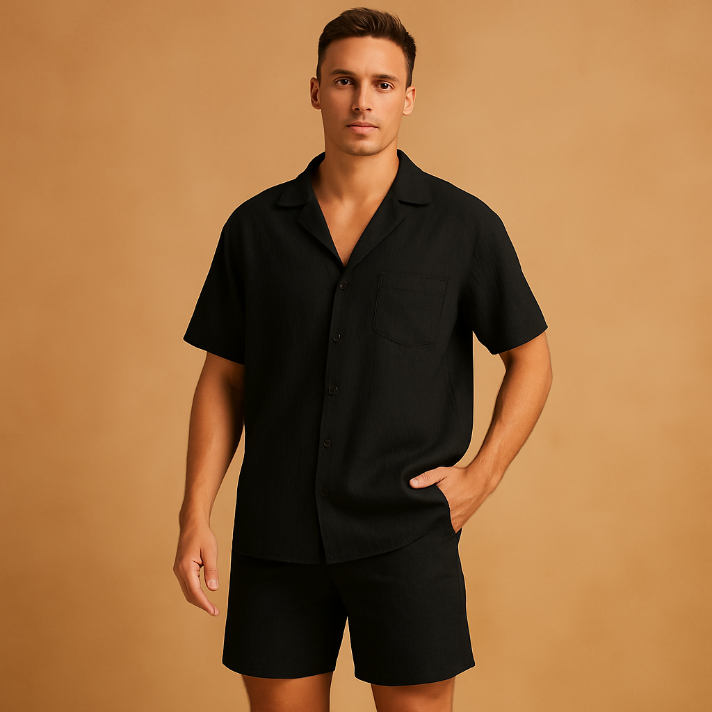 Zomers heren set met V-hals shirt en comfortabele shorts