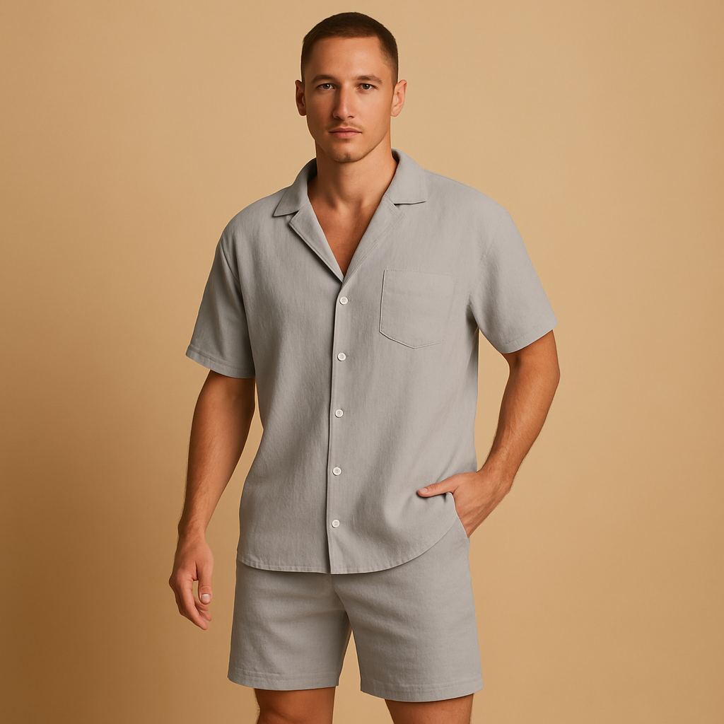 Zomers heren set met V-hals shirt en comfortabele shorts