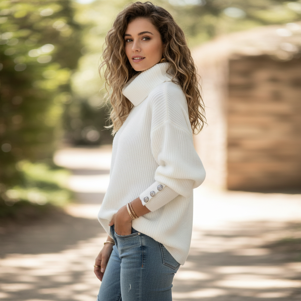 Luna - Comfortabele Gebreide Coltrui voor Dames met Knopen