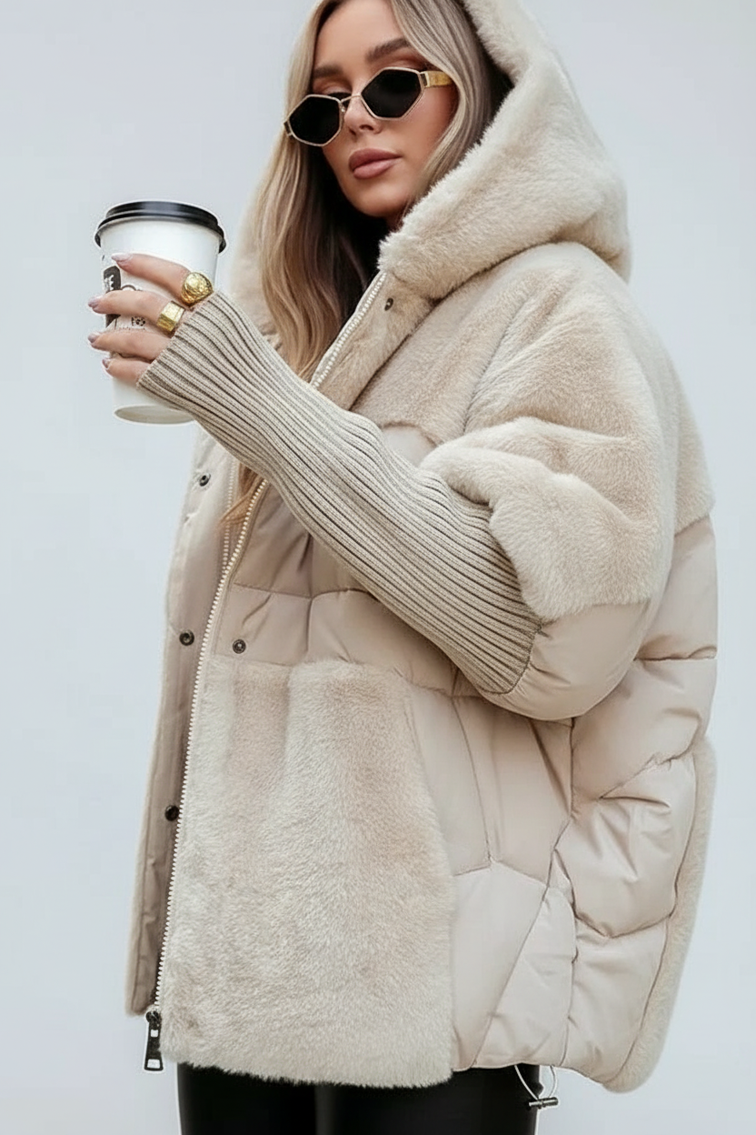 Luna - Moderne Dames Jas met Pluche Faux Fur en Ribgebreide Mouwen