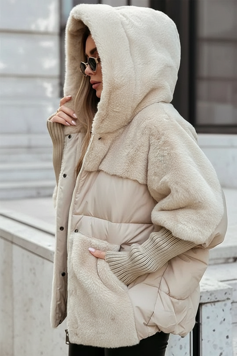 Luna - Moderne Dames Jas met Pluche Faux Fur en Ribgebreide Mouwen