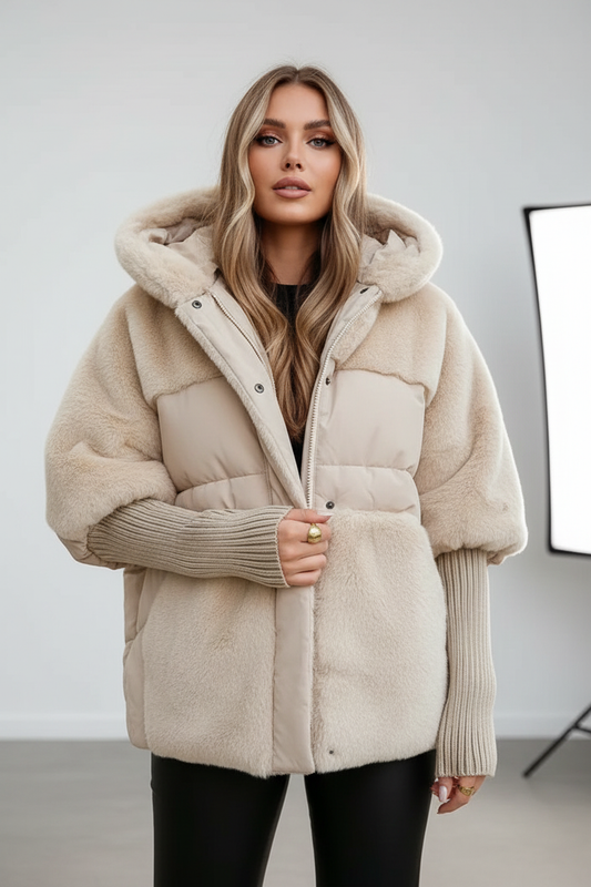 Luna - Moderne Dames Jas met Pluche Faux Fur en Ribgebreide Mouwen