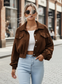 Chic Ribcord Jas - Trendy Dames Cropped Jacket met Ballonmouwen