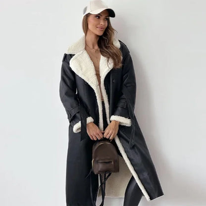 Shearling Elegance - Stijlvolle Vrouwen Double-Breasted Trenchcoat