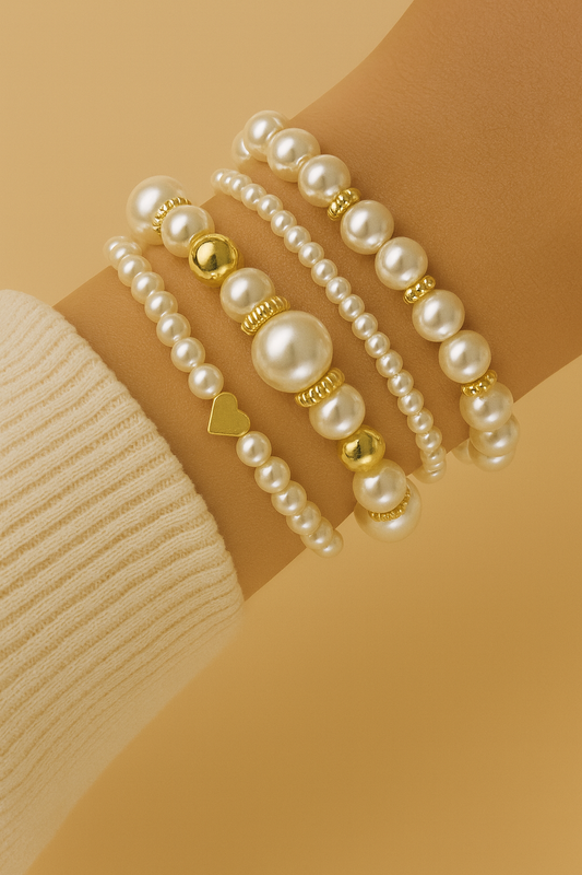 Stijlvolle Set van 4 Armbanden met Kunstparels