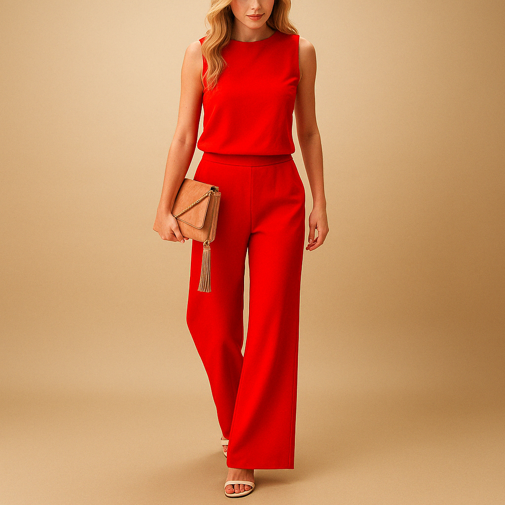 Elegante jumpsuit met ronde hals en wijde pijpen