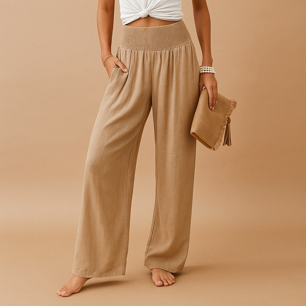 Luchtige broek met rechte pijpen en elastische taille