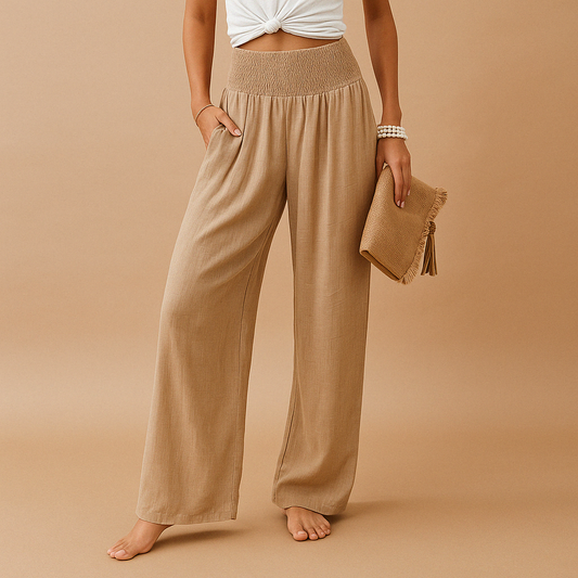 Luchtige broek met rechte pijpen en elastische taille