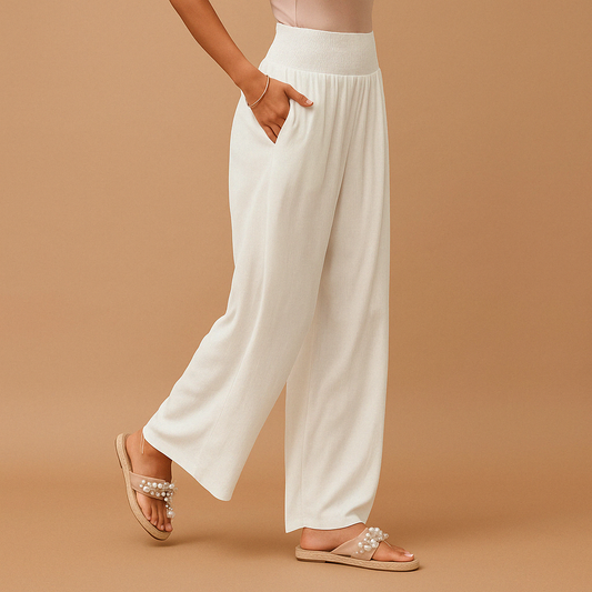 Luchtige broek met rechte pijpen en elastische taille
