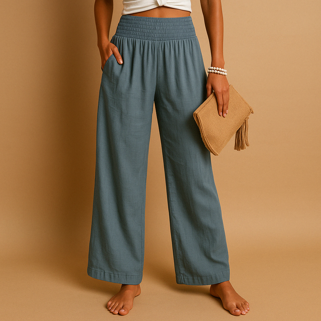 Luchtige broek met rechte pijpen en elastische taille