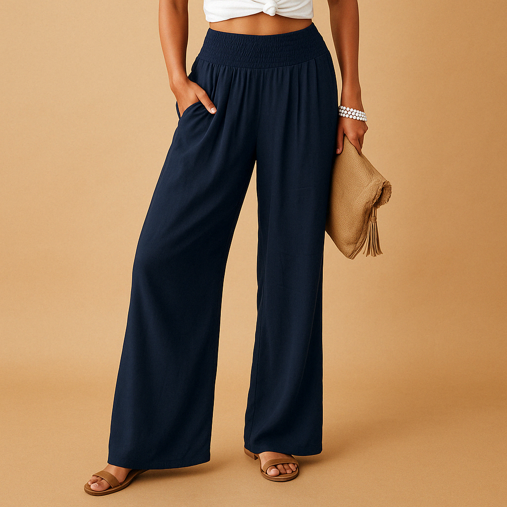 Luchtige broek met rechte pijpen en elastische taille