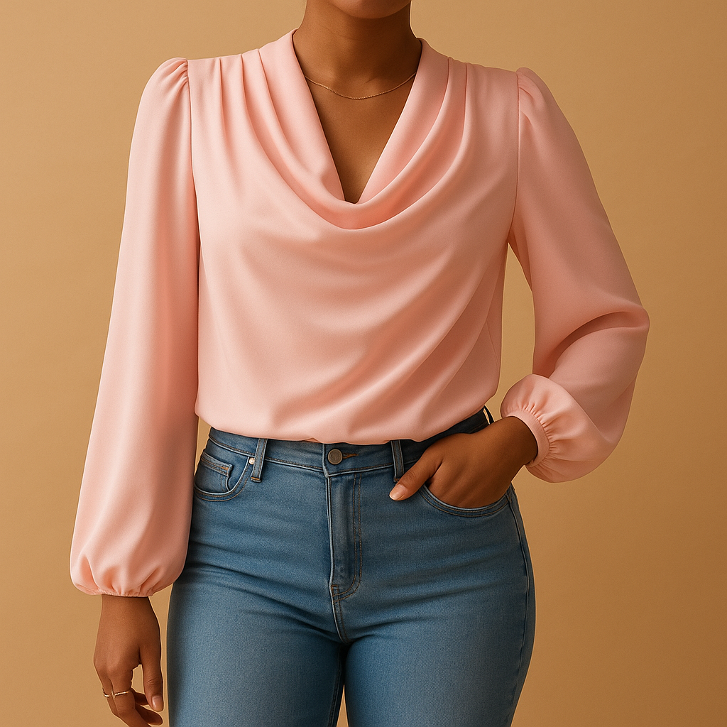 Luchtige chiffon blouse met V-hals en pofmouwen