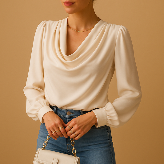 Luchtige chiffon blouse met V-hals en pofmouwen