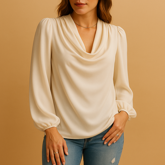 Luchtige chiffon blouse met V-hals en pofmouwen