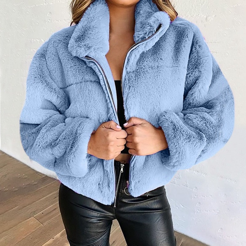 Luna - Trendy Vrouwen Cropped Faux Fur Jas met Rits