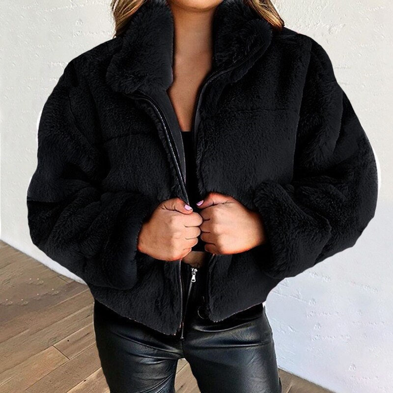 Luna - Trendy Vrouwen Cropped Faux Fur Jas met Rits
