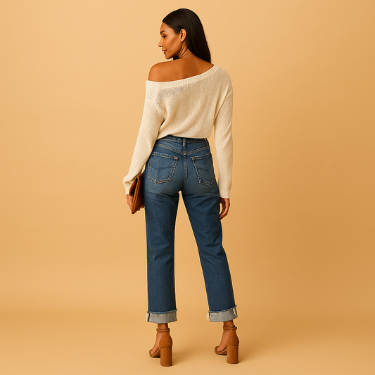 Casual denim jeans met asymmetrische taille