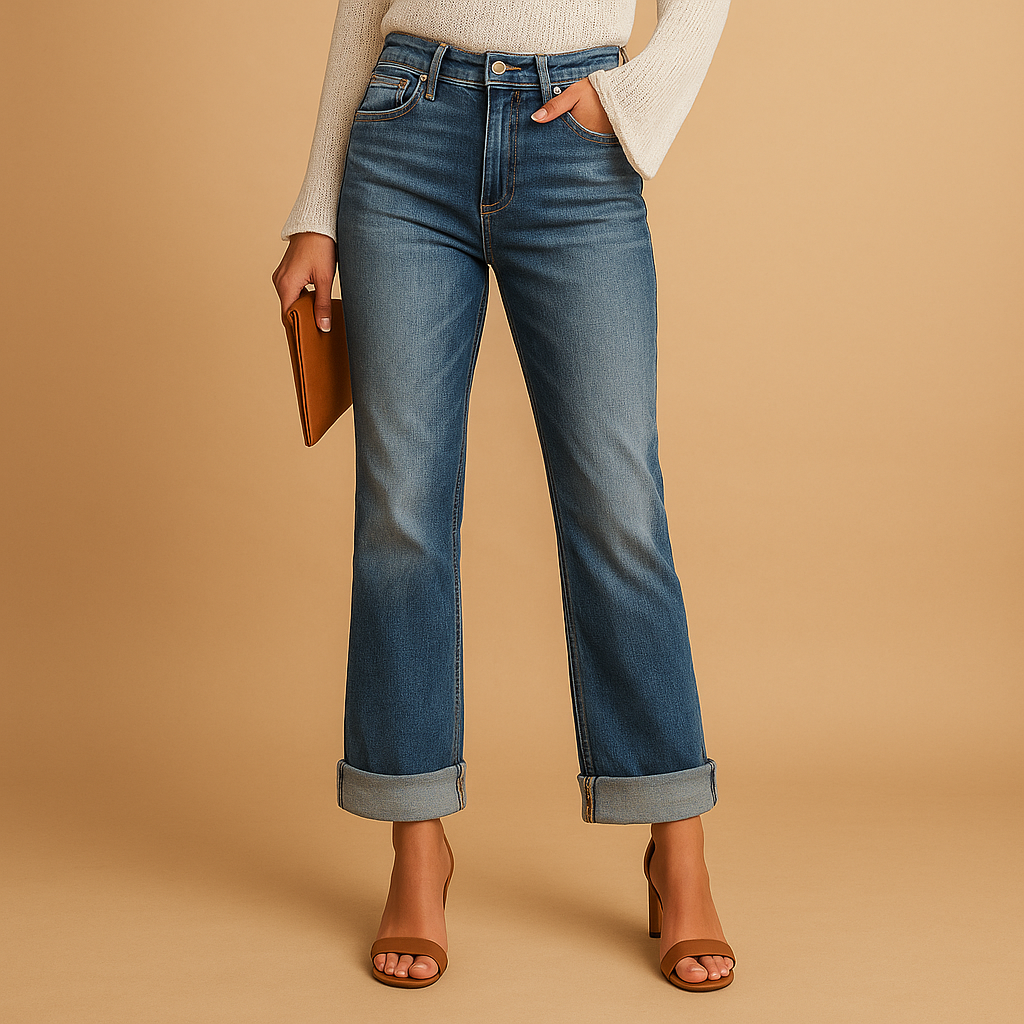 Casual denim jeans met asymmetrische taille