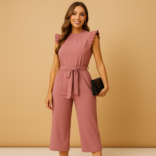 Elegante jumpsuit met ceintuur en kapmouwen