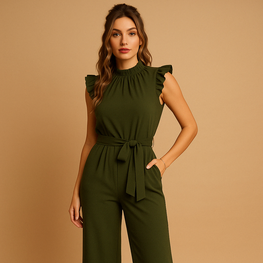 Elegante jumpsuit met ceintuur en kapmouwen