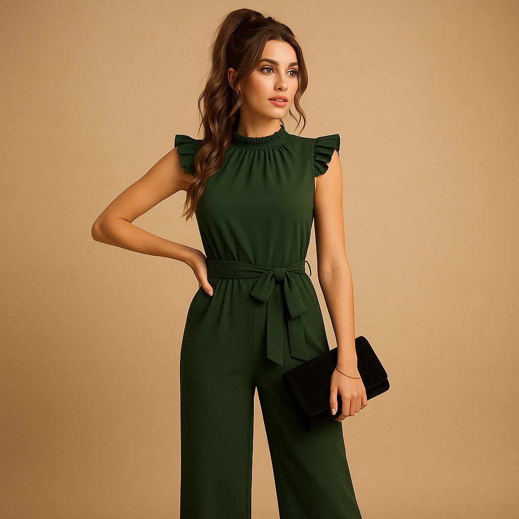 Elegante jumpsuit met ceintuur en kapmouwen