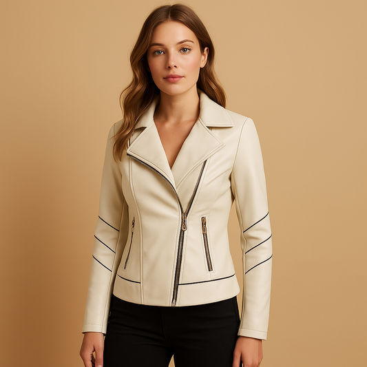 Elegante leren jas met asymmetrische rits