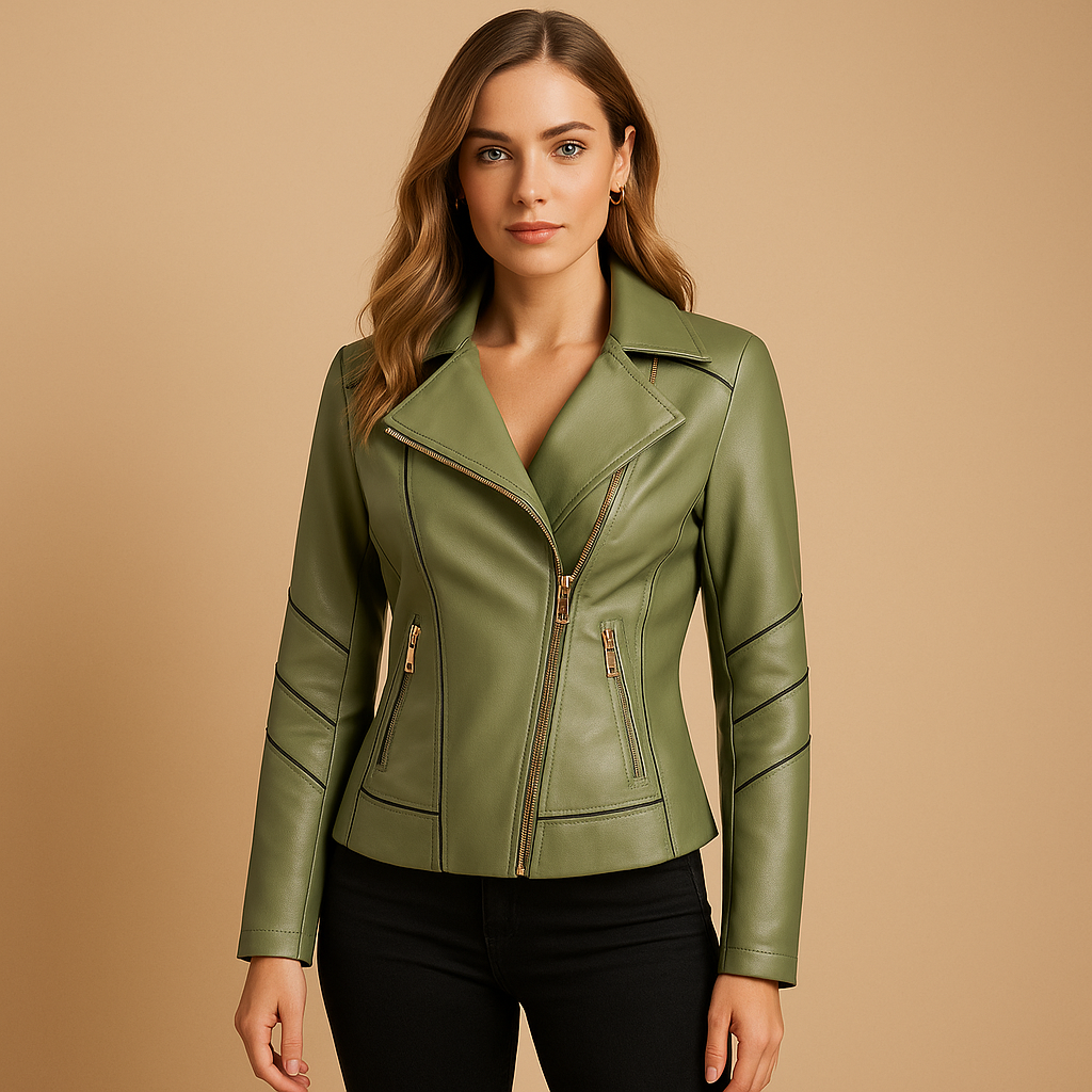 Elegante leren jas met asymmetrische rits