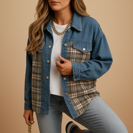 Geruite denim-look jas