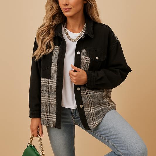 Geruite denim-look jas