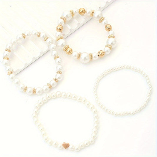 Stijlvolle Set van 4 Armbanden met Kunstparels