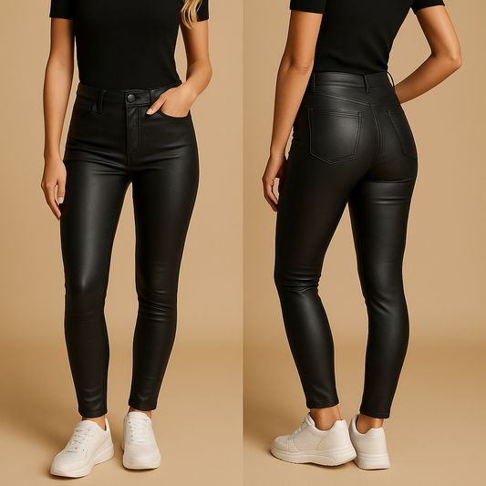 Hoge taille leren broek met slim fit