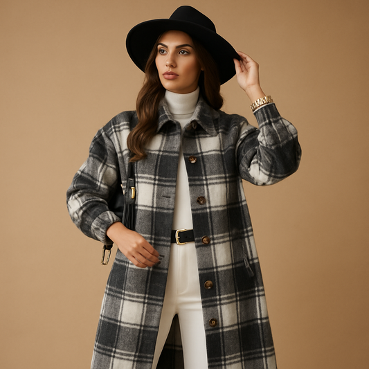 Lange geruite wol-look jas